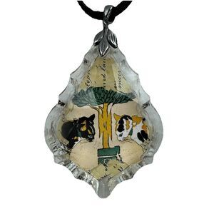Cat Lover Gift Art Clear Pendant Necklace Indie Boho Cottagecore